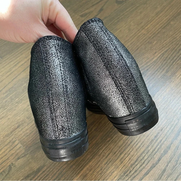 NEW Converse CT All Star Lux Hidden Heel Wedge Silver Sparkle Black 550669C - Picture 8 of 12